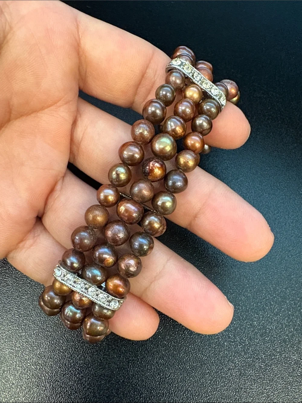 Pretty Pearl Multi-Strand Statement Beaded Stretch Bracelet with Crystal Accents - Picture 1 of 1